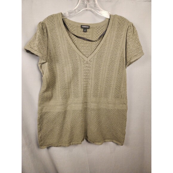 Torrid Sweater Womens 3X Everyday Soft Pointelle Pullover Short Sleeve Green - Picture 1 of 6